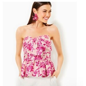 Lilly Pulitzer Kataleya Top Size 16 Passion Fruit Pink NEW Floral Bow Peplum